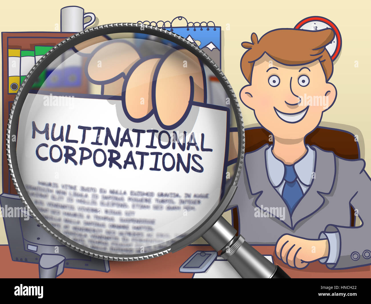Multinational Corporations through Magnifying Glass.  Stock Photo