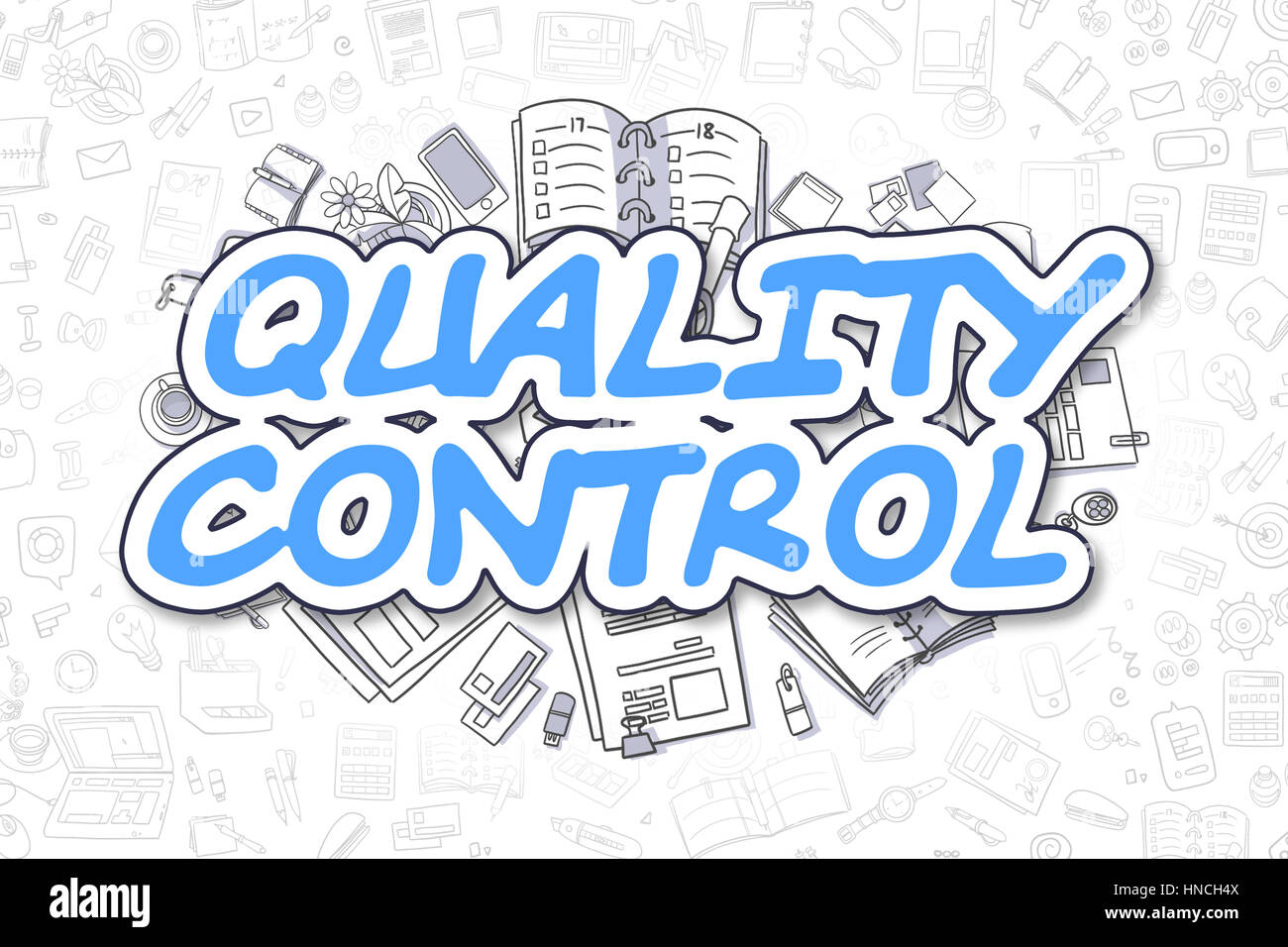 Quality Control - Cartoon Blue Text. Business Concept. Stock Photo