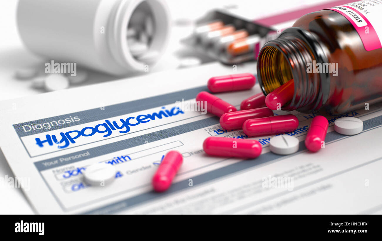 Hypoglycemia - Phrase in Medical History. 3D Render. Stock Photo