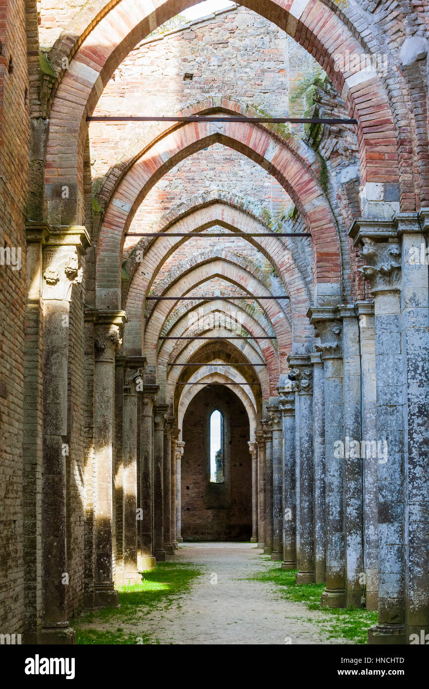 Ruins of San Galgano Abbey, Chiusdino, Tuscany, Italy Stock Photo