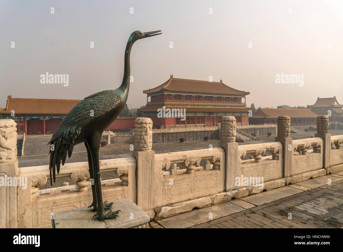 Bronze Crane, Forbidden City, Temple, Beijing, China Stock Photo