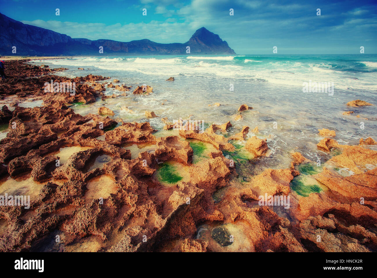 Scenic rocky coastline Cape Milazzo. Sicily Stock Photo - Alamy