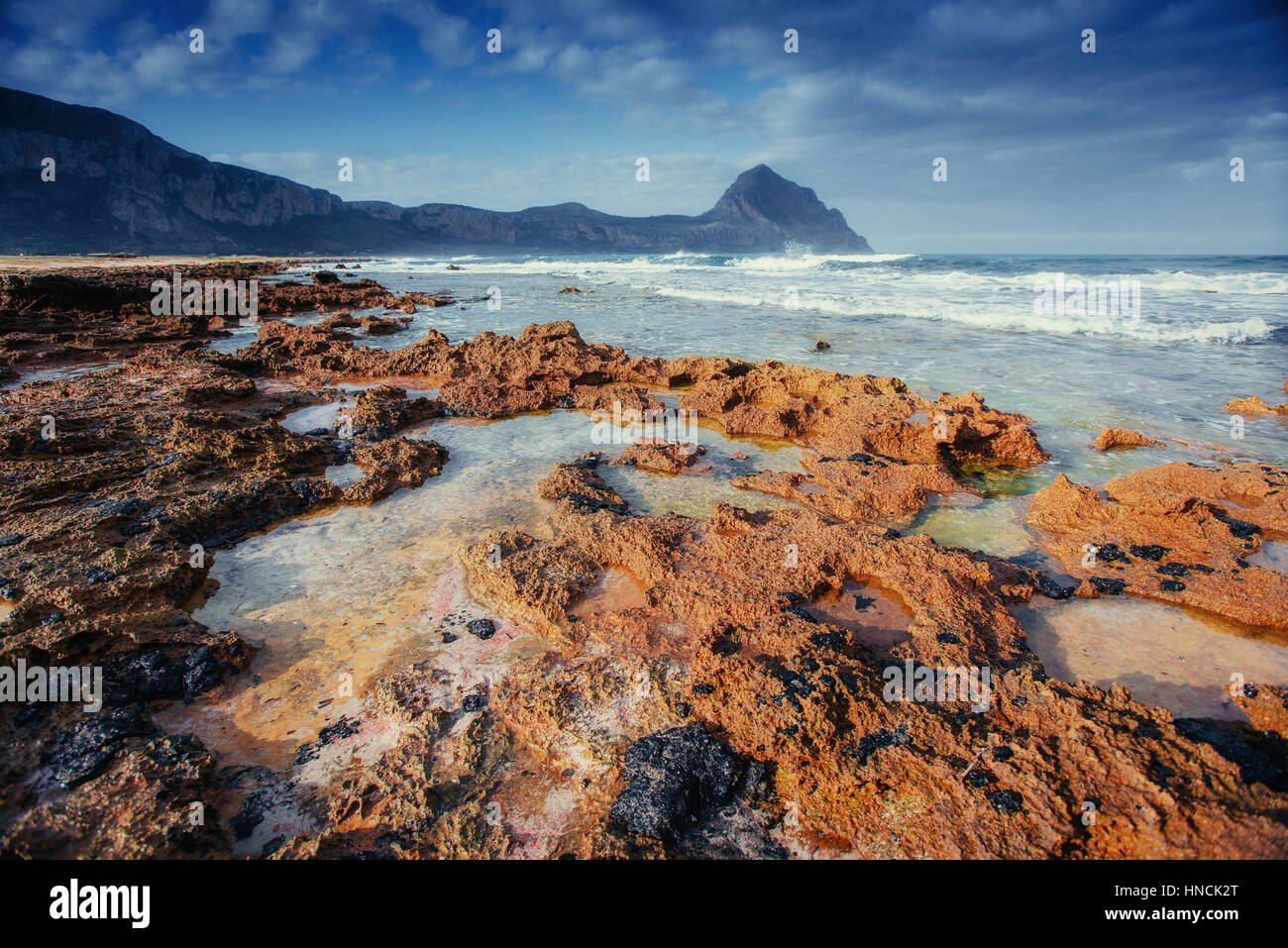 Scenic rocky coastline Cape Milazzo. Sicily Stock Photo - Alamy