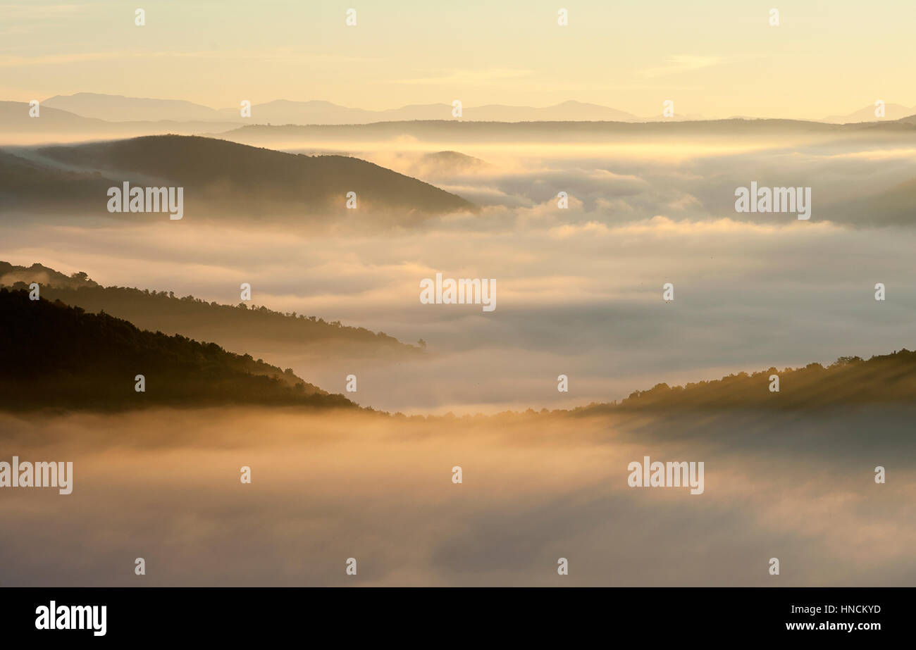 Fog over the Tiber Valley. Province of Terni. Umbria. Italy Stock Photo