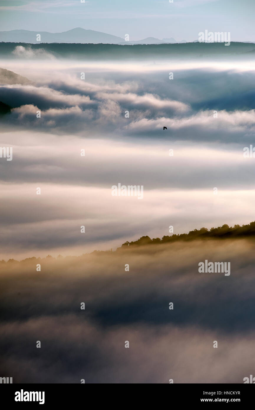 Fog over the Tiber Valley. Province of Terni. Umbria. Italy Stock Photo