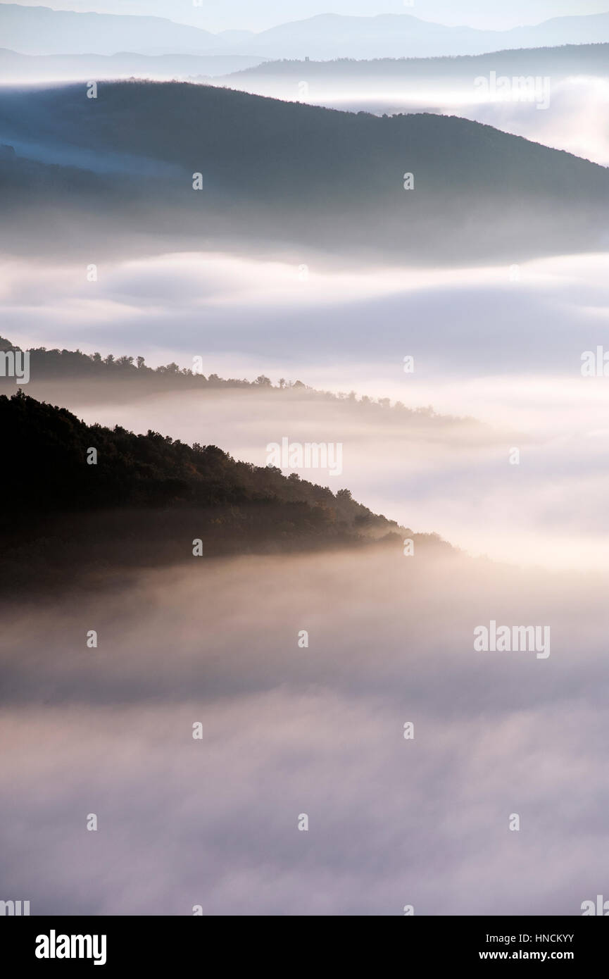 Fog over the Tiber Valley. Province of Terni. Umbria. Italy Stock Photo