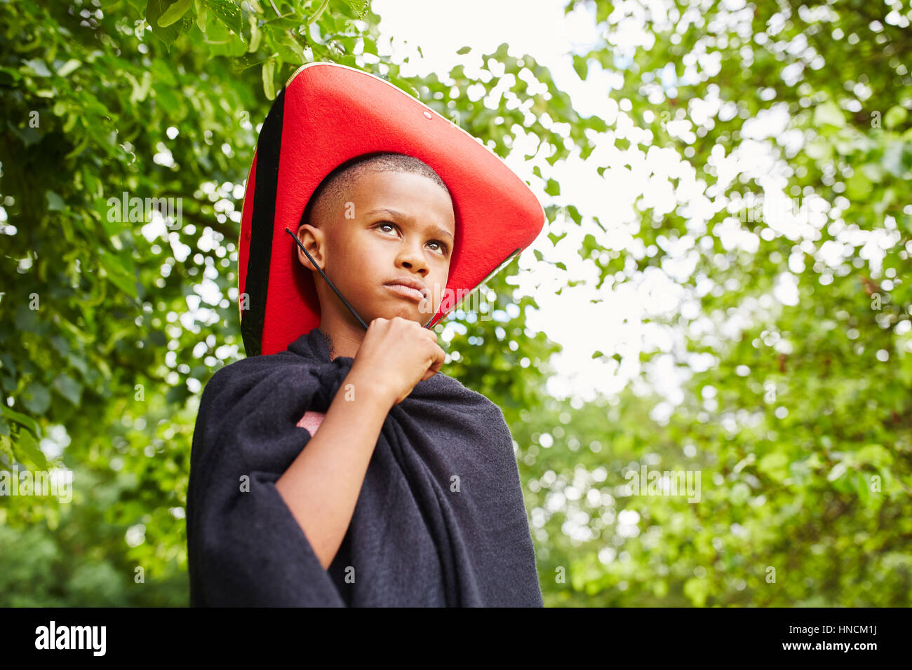 African boy dressed up like pirate for carnival Stock Photo