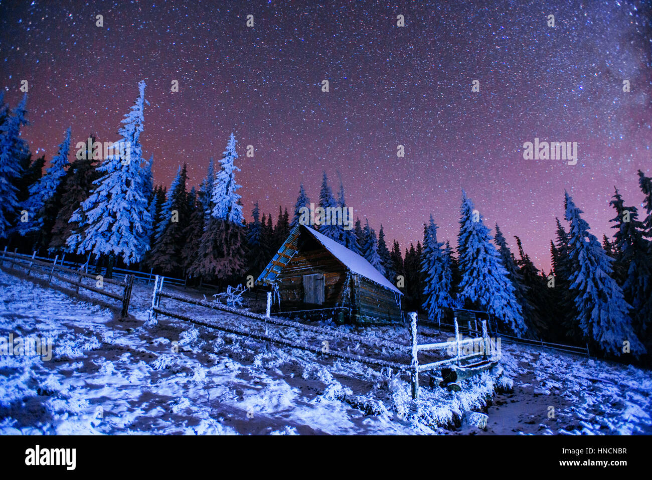 Cabin In The Mountains Fantastic Winter Meteor Rain And Snowy M