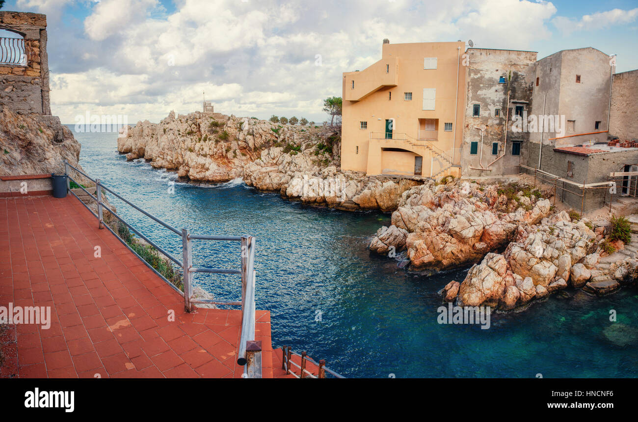 Scenic rocky coastline Cape Milazzo. Sicily Italy Stock Photo - Alamy