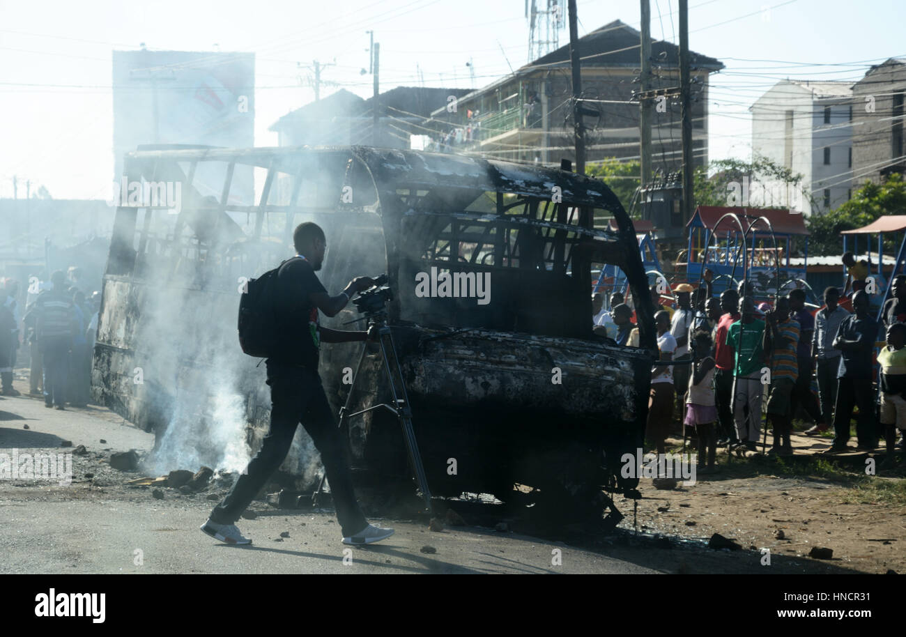 Burned out bus, Nairobi, Kenya Stock Photo