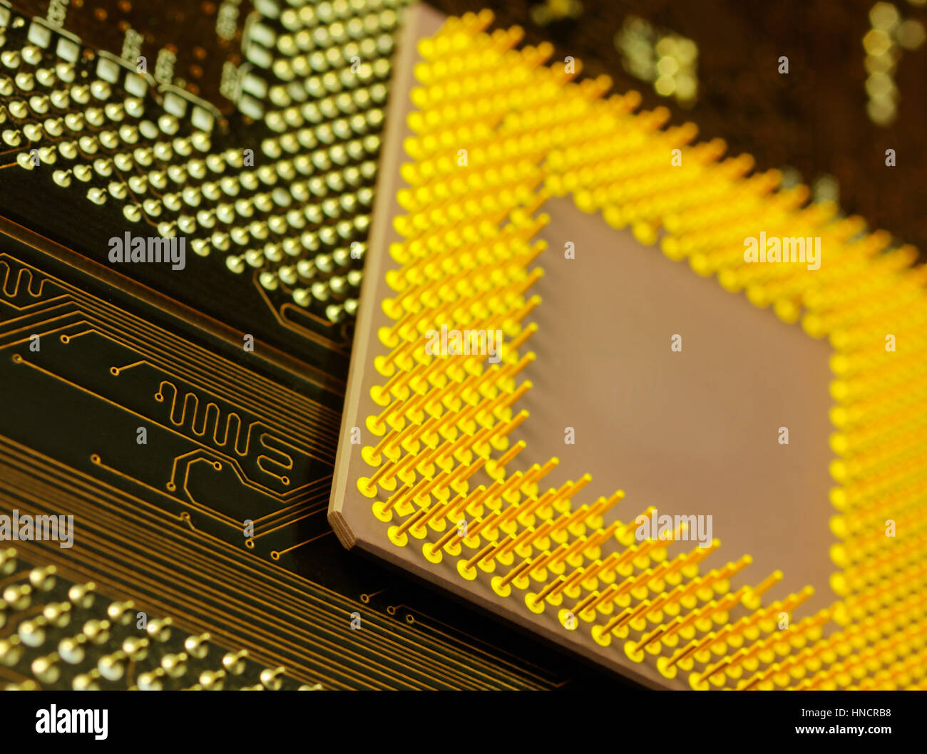 Inside of computer - motherboard semiconductors and electronics Stock Photo