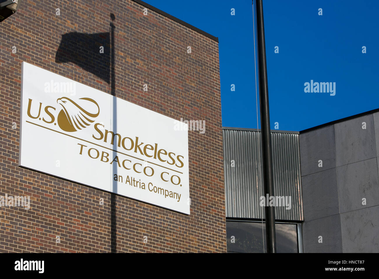 A logo sign outside of a facility occupied by the U.S. Smokeless Tobacco Company in Nashville, Tennessee on February 4, 2017. Stock Photo