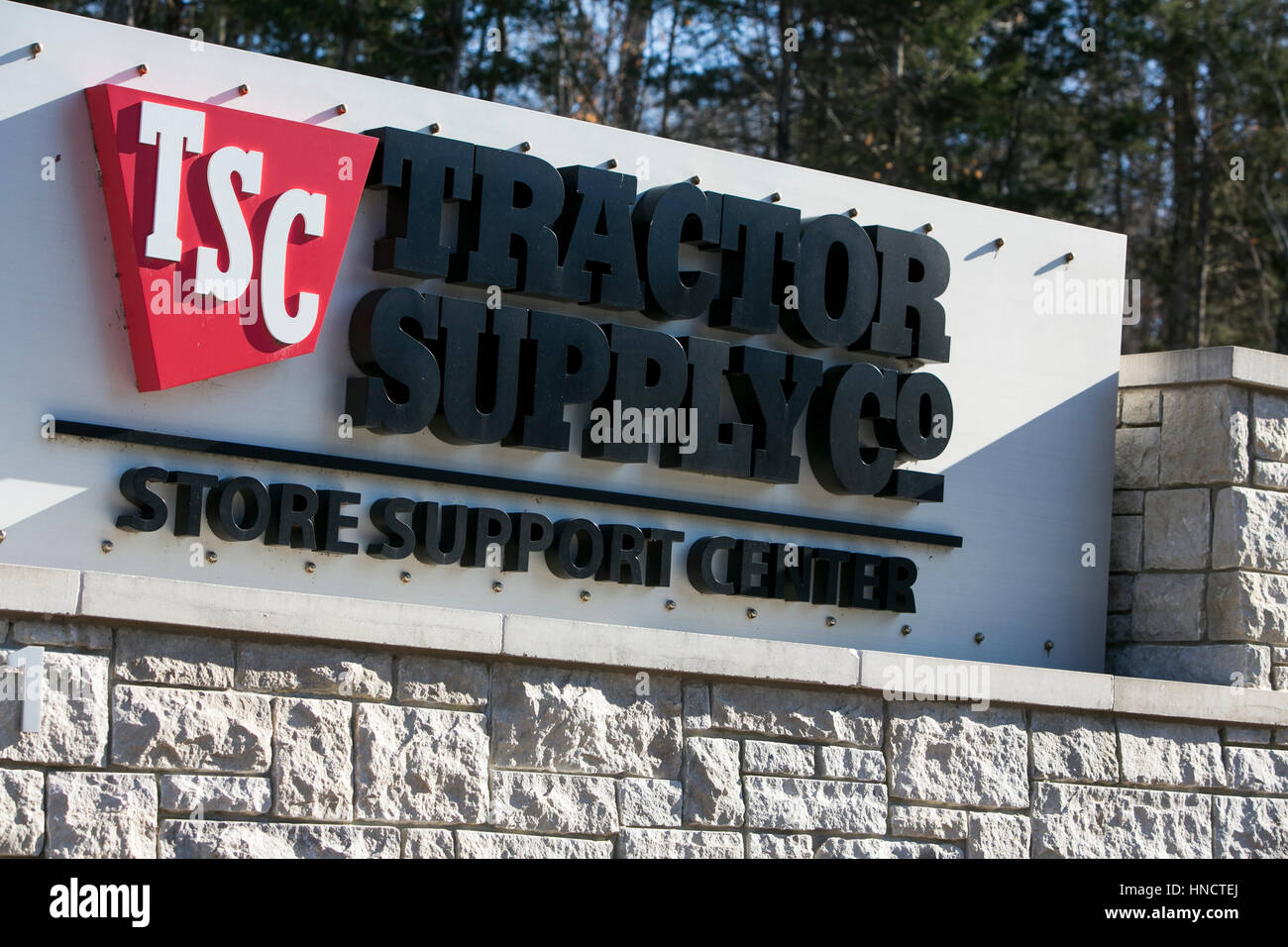 A logo sign outside of the headquarters of the Tractor Supply Company