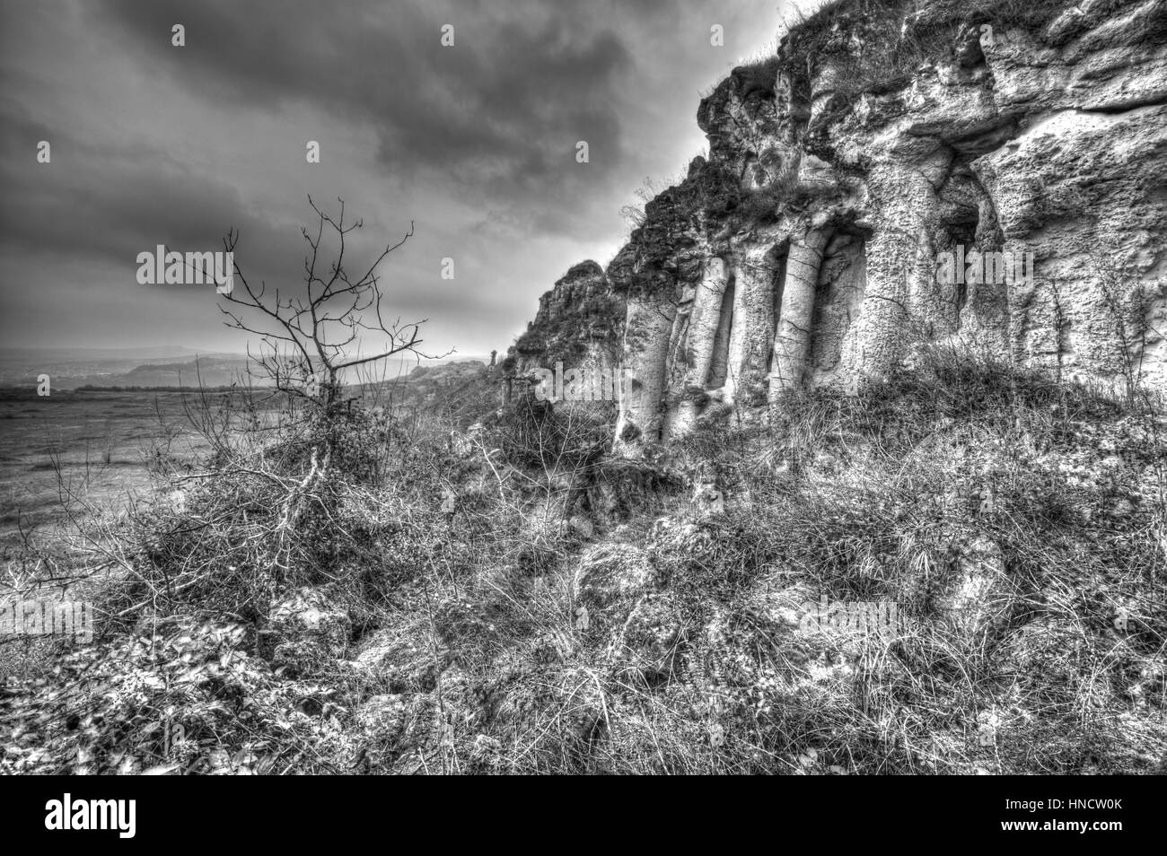 Rocky landscape in black and white Stock Photo - Alamy