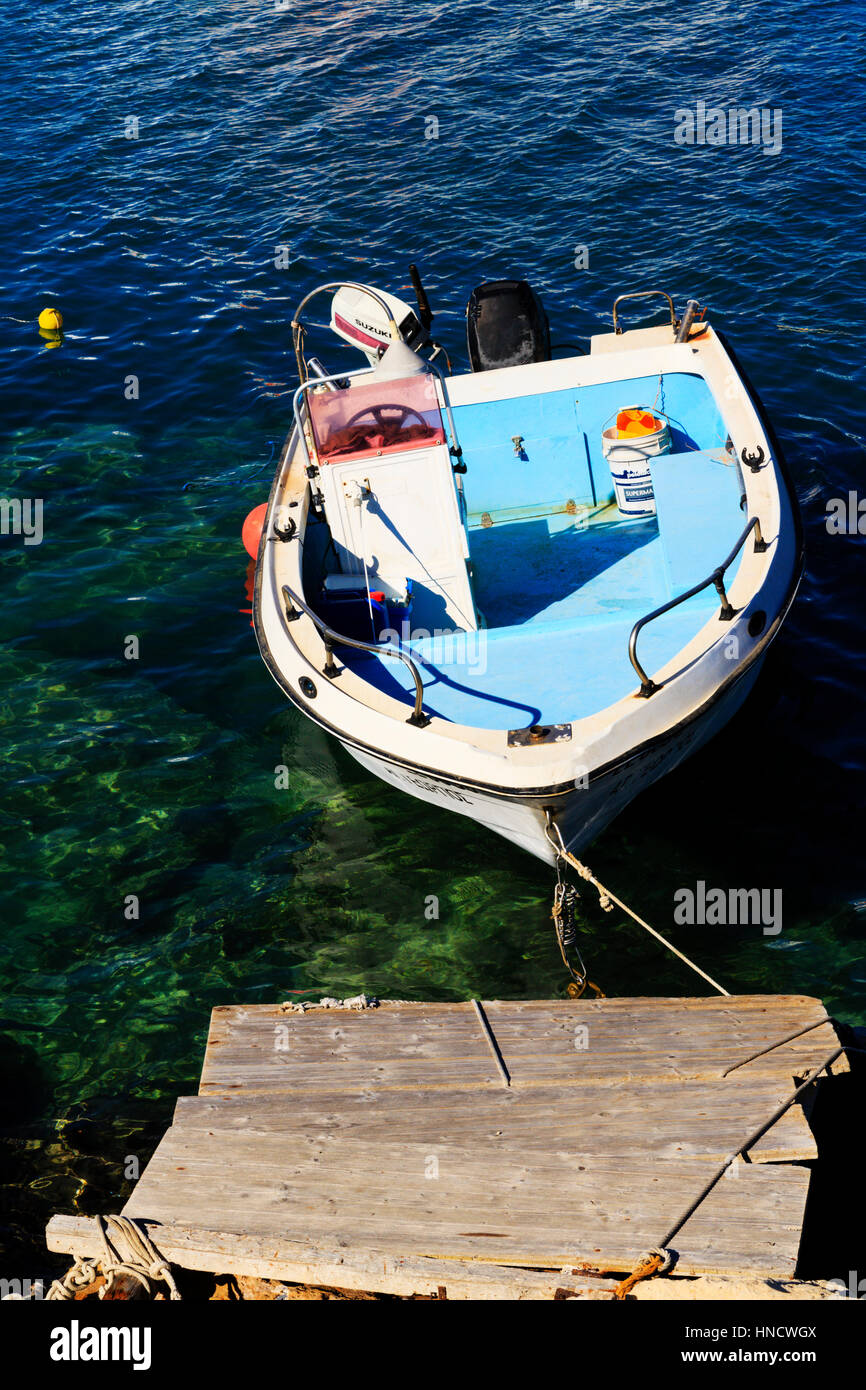 Dingy moored in Ayia Napa harbour, Cyprus. Stock Photo