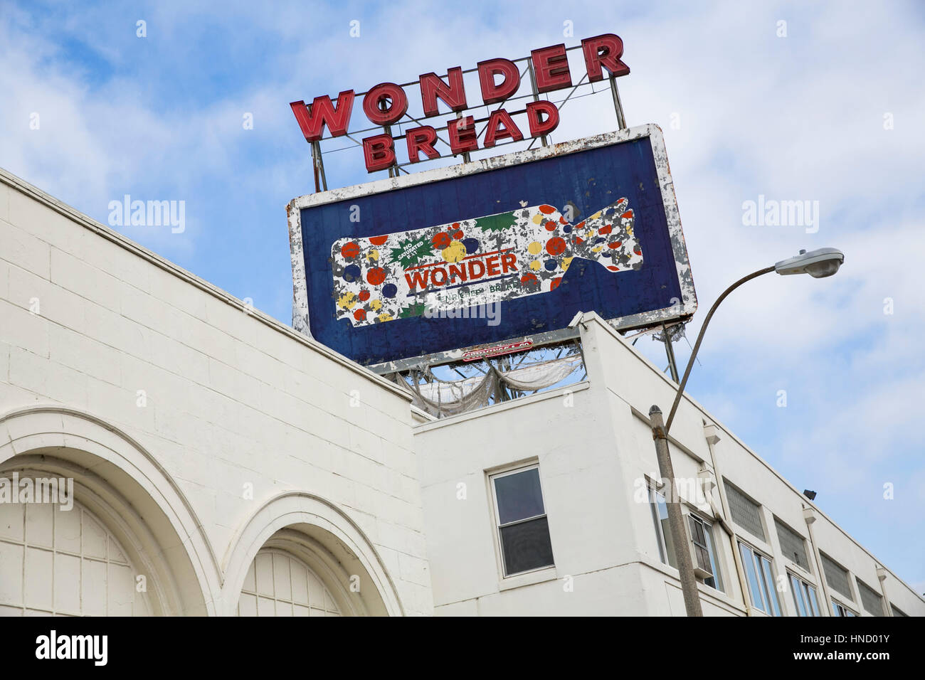 A logo sign outside of the abandoned Wonder Bread and Hostess Cake factory in Memphis, Tennessee on February 5, 2017. Stock Photo