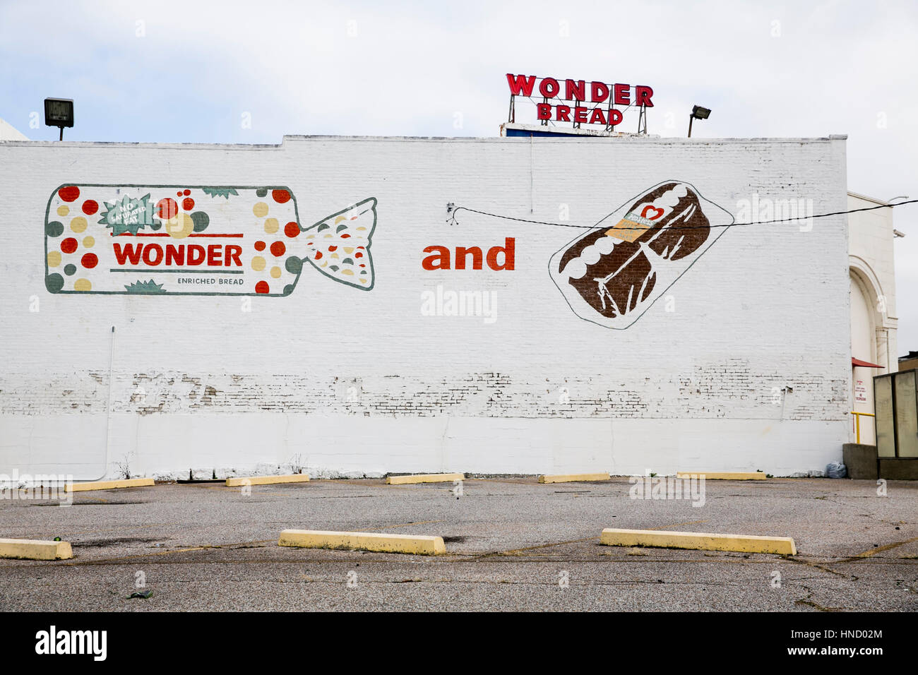 A logo sign outside of the abandoned Wonder Bread and Hostess Cake