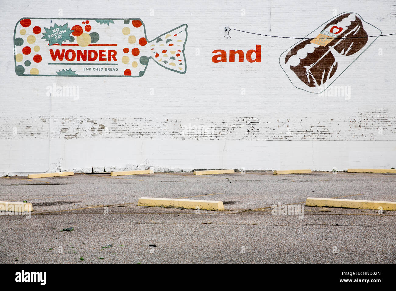 A logo sign outside of the abandoned Wonder Bread and Hostess Cake