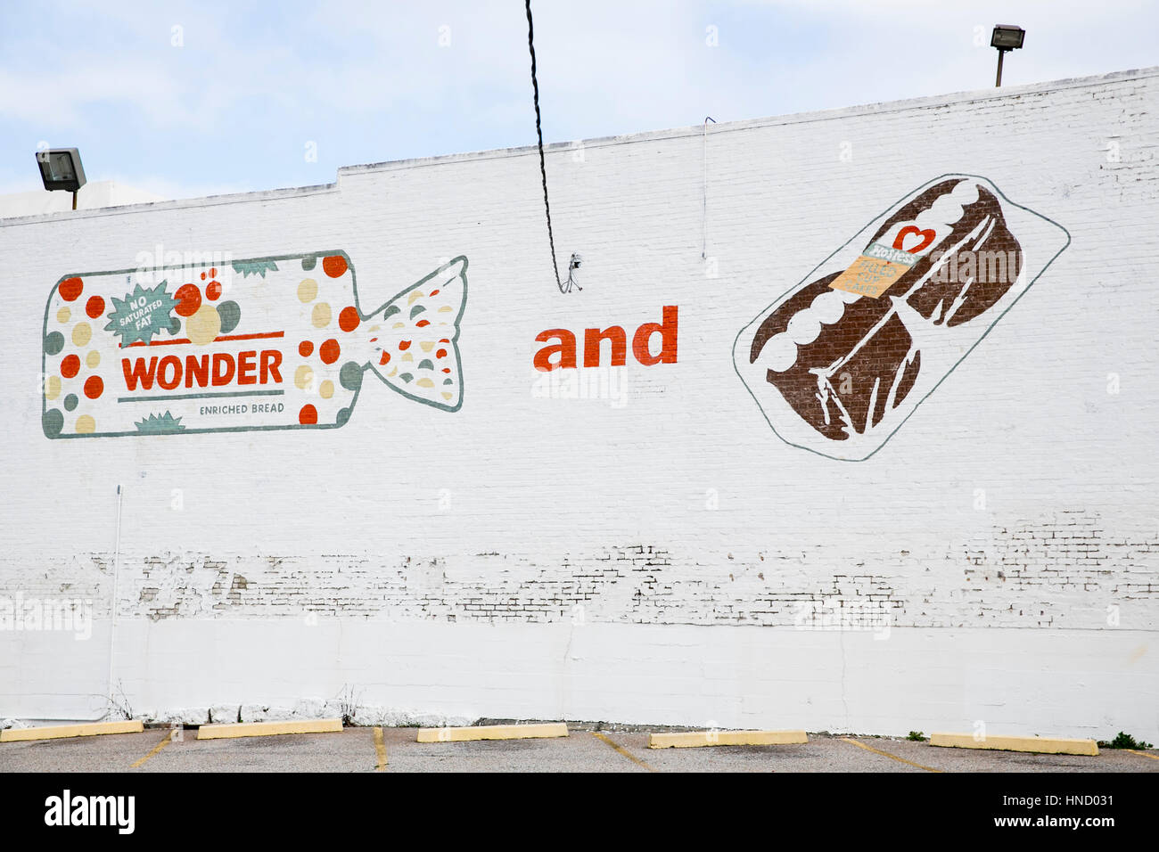 A logo sign outside of the abandoned Wonder Bread and Hostess Cake