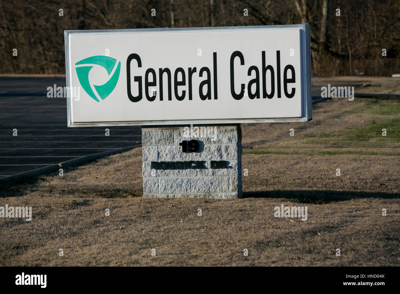 A logo sign outside of a facility occupied by General Cable in Jackson