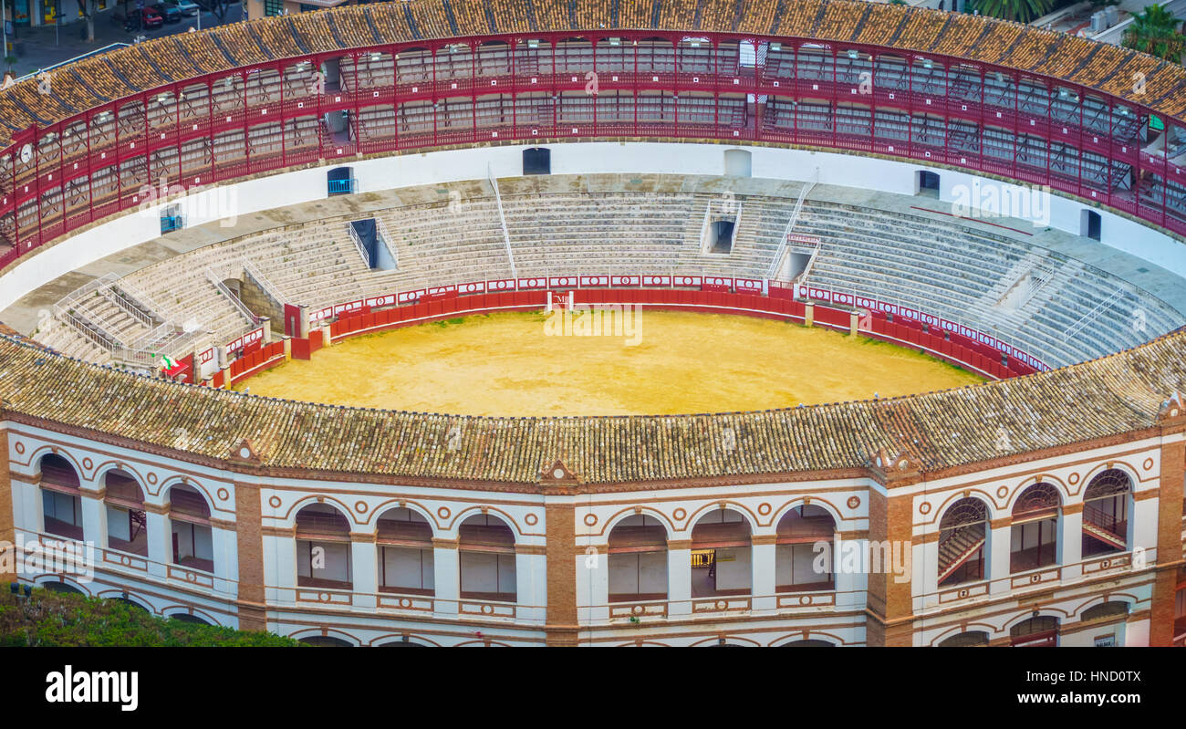 The Plaza de toros de La Malagueta is a bull fighting arena of Malaga, Spain. It was built in 1876 and is one of the most traditional bull fighting ar Stock Photo