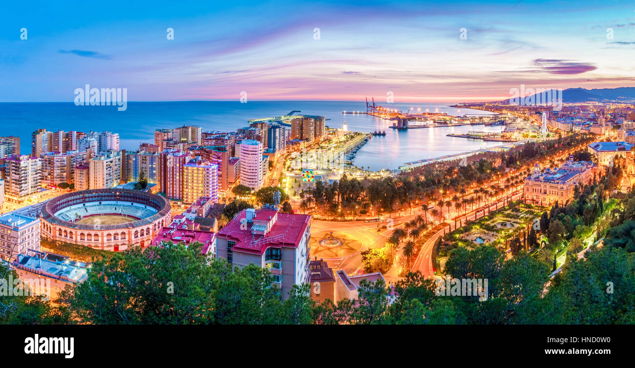 Malaga, Spain, is one of the most dynamics cities in south Europe. It  is a modern city with museums, restaurants, entertainment, and beaches. Stock Photo