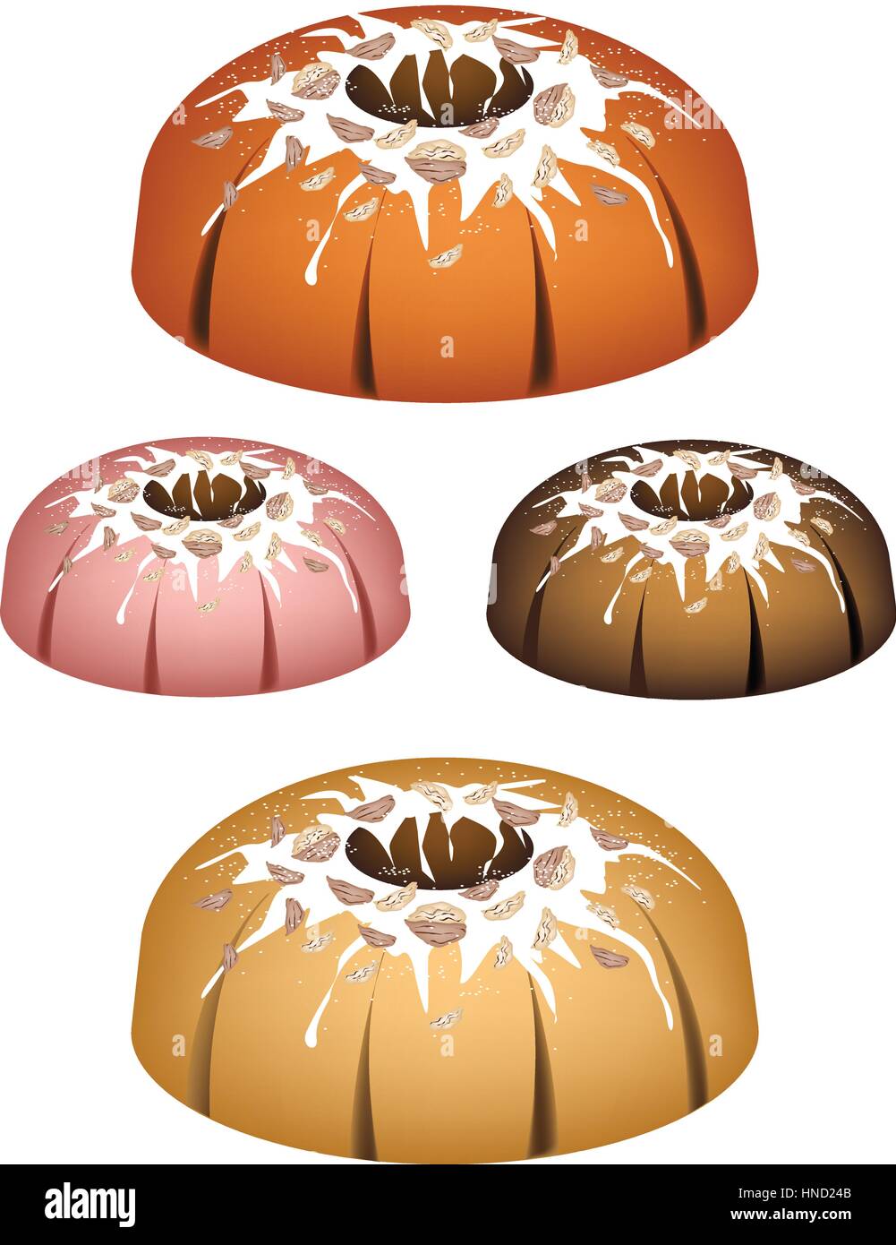 Illustration Set of Bundt Cake or Traditional Big Round Cake with Hole