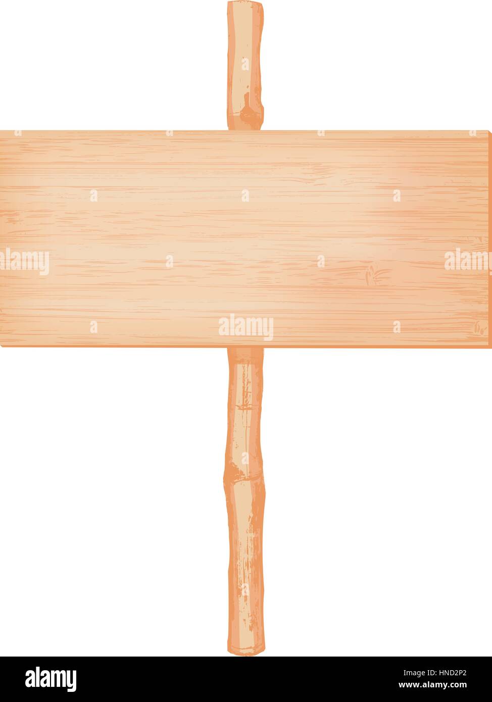 Natural textured bamboo wooden rectangular signboard on a pole vector illustration Stock Vector