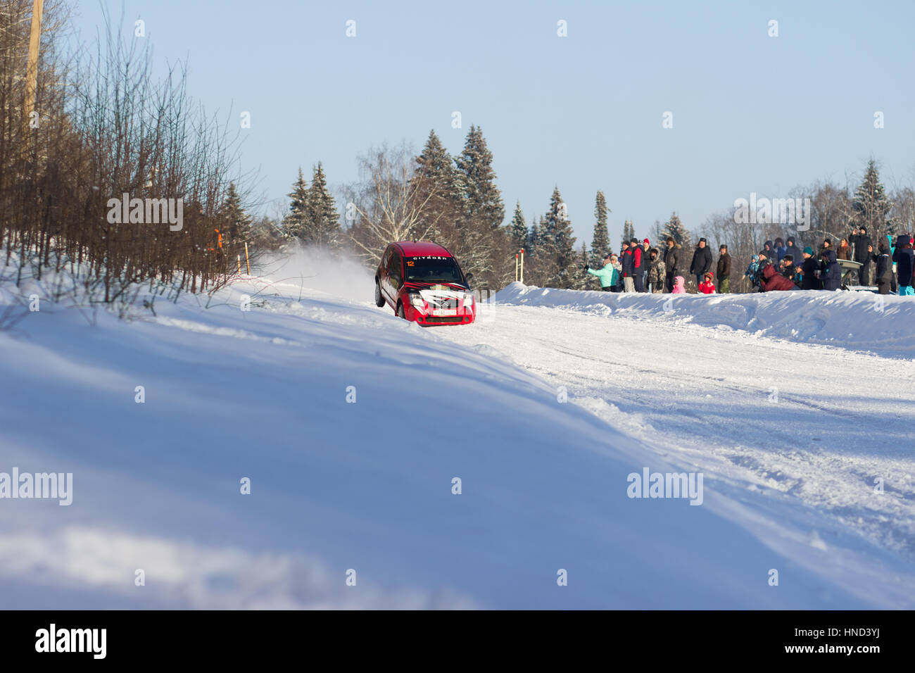 Barda, Russia January 8, 2017 - Stage 2 Rally Cup of Russia 2017 car Citroen C2 VTS, a driver poplar, start number 12 Stock Photo