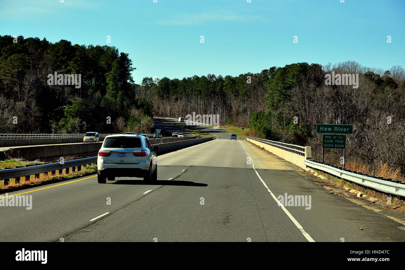 Pittsboro, North Carolina February 8, 2017 Light traffic on NC State Highway 15501 crossing