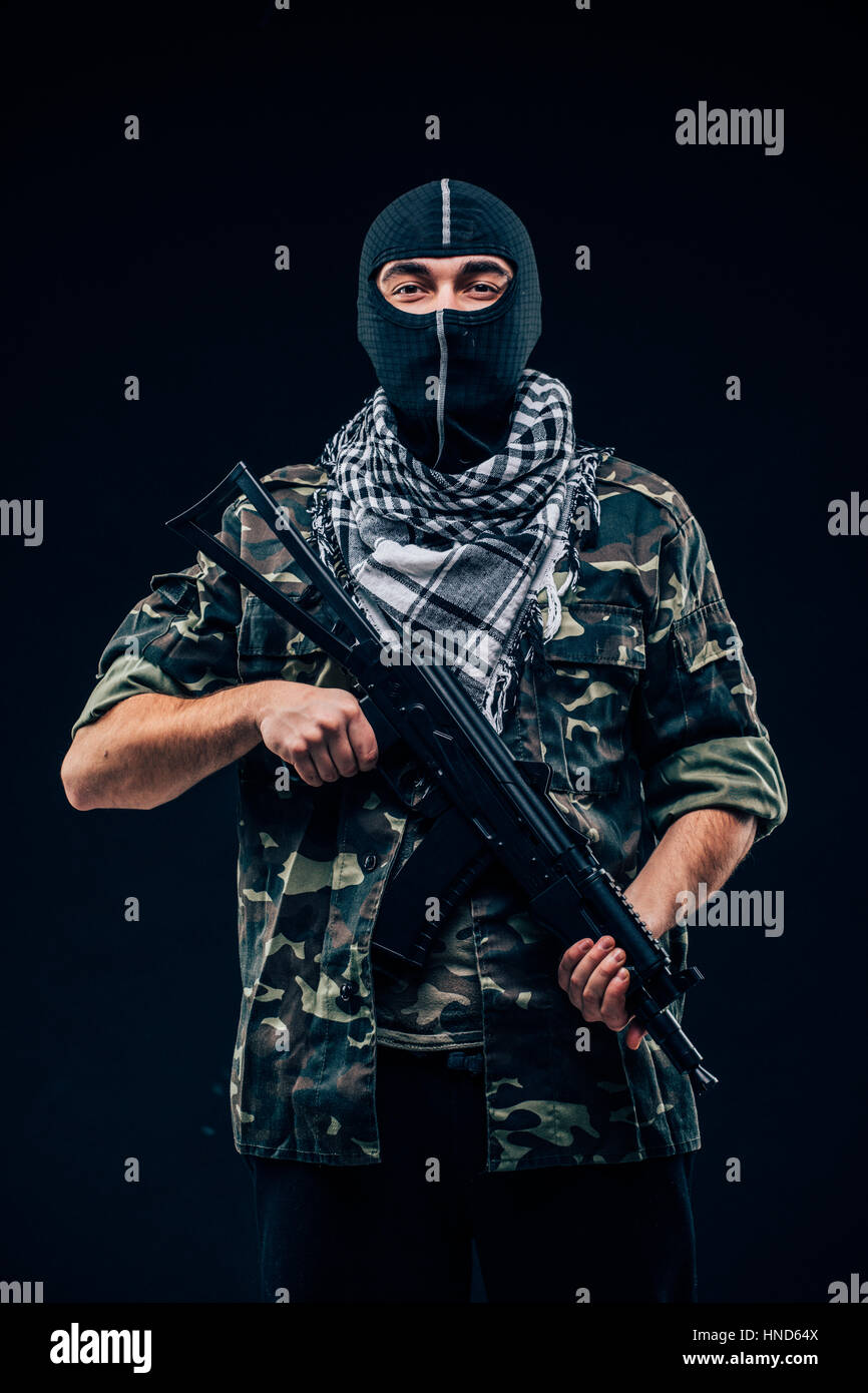 Special force of terrorist on black background Stock Photo