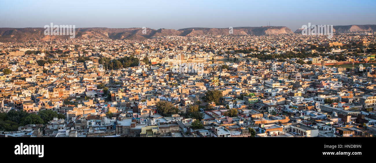 Jaipur bathed in golden light from the setting sun Stock Photo