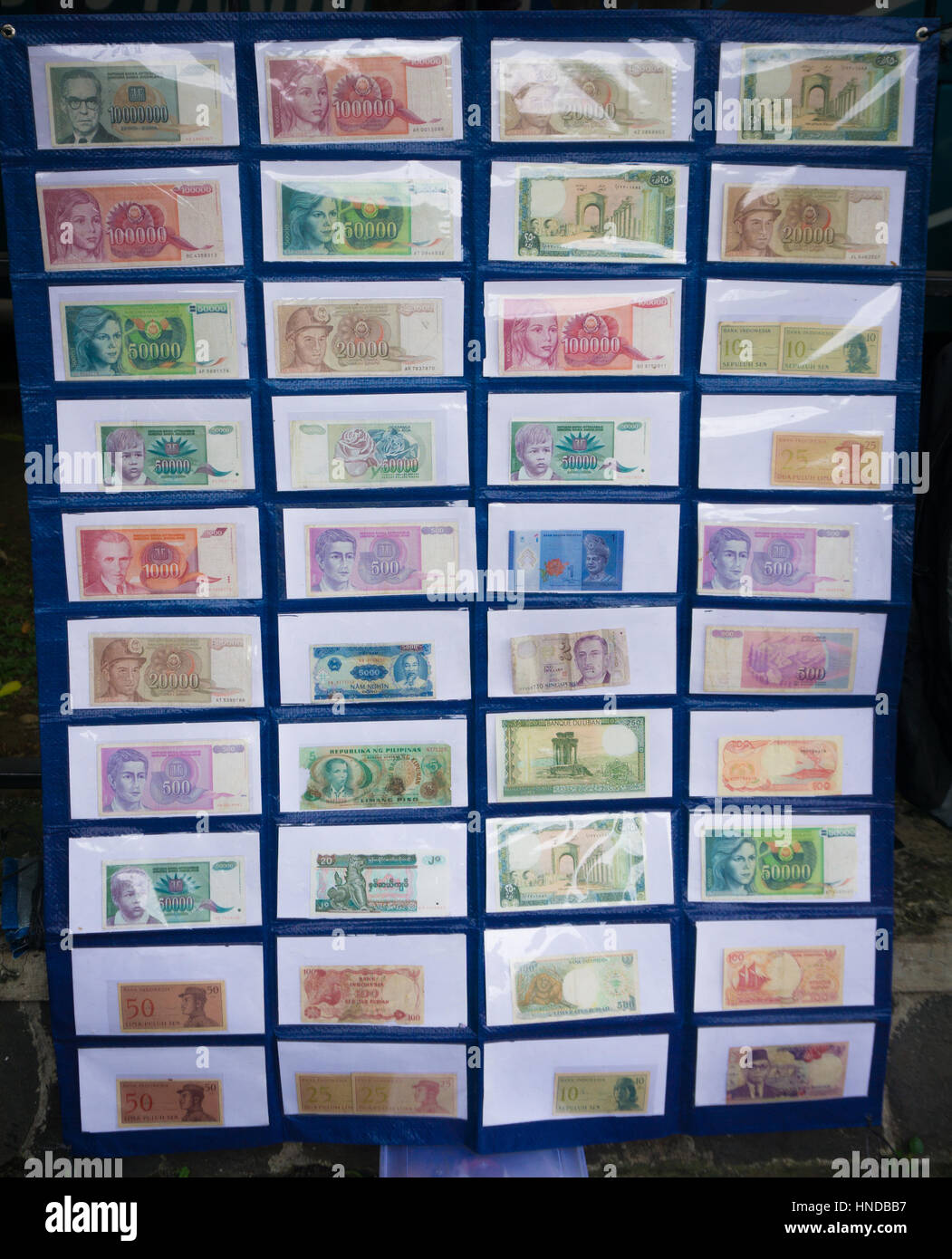 Collection of Indonesia's paper money displayed in a museum photo taken in Bogor Indonesia java Stock Photo