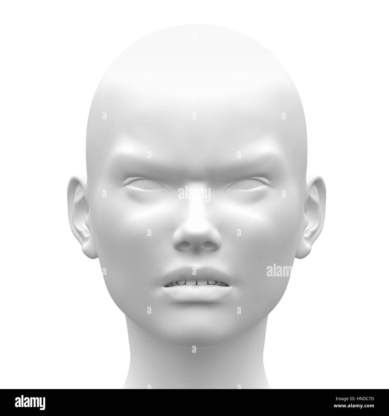 Blank White Female Angry Face Emotion - Front view Stock Photo