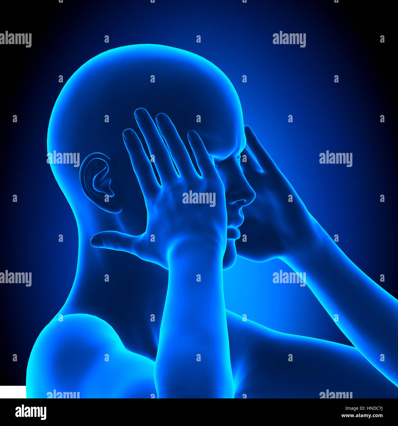 Holding Head Pain Woman - 3D illustration Stock Photo