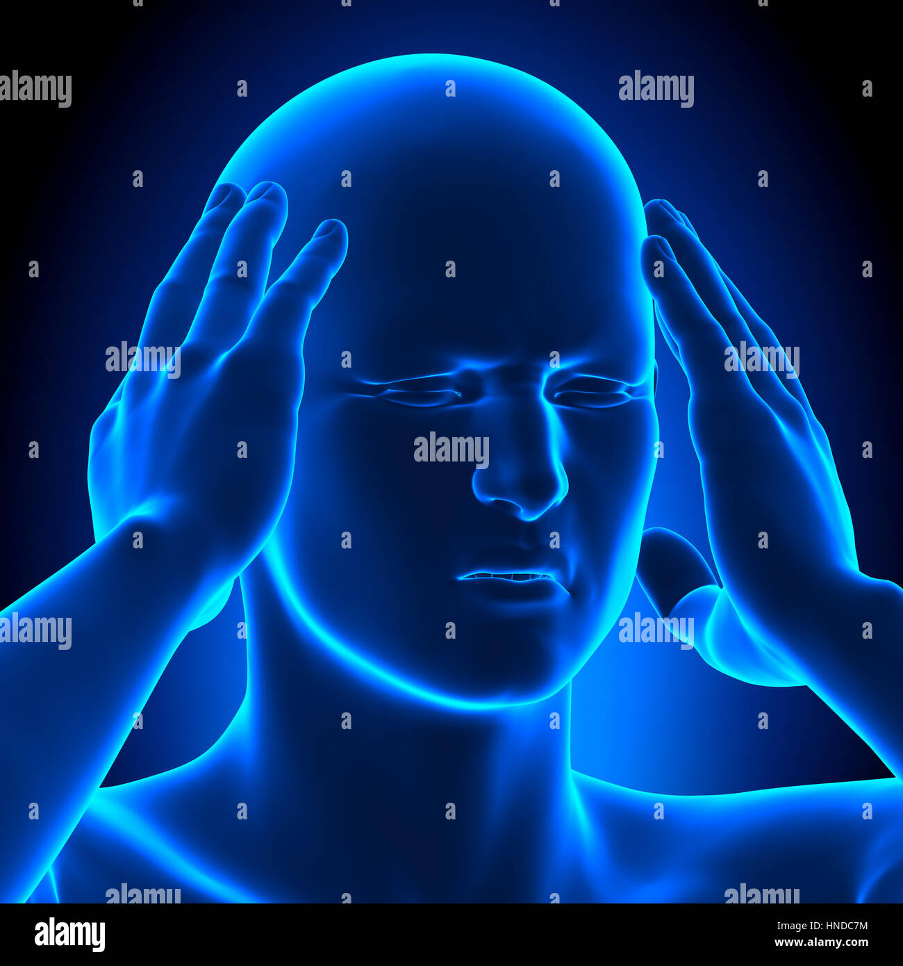 Holding Head Pain Man - 3D illustration Stock Photo