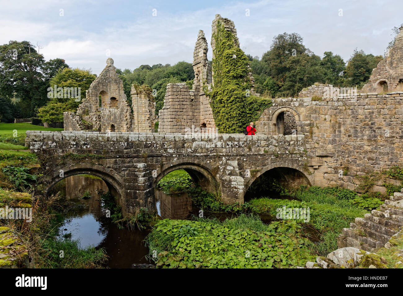 Tourist on the Hospitium Bridge over the River Skell at the World ...