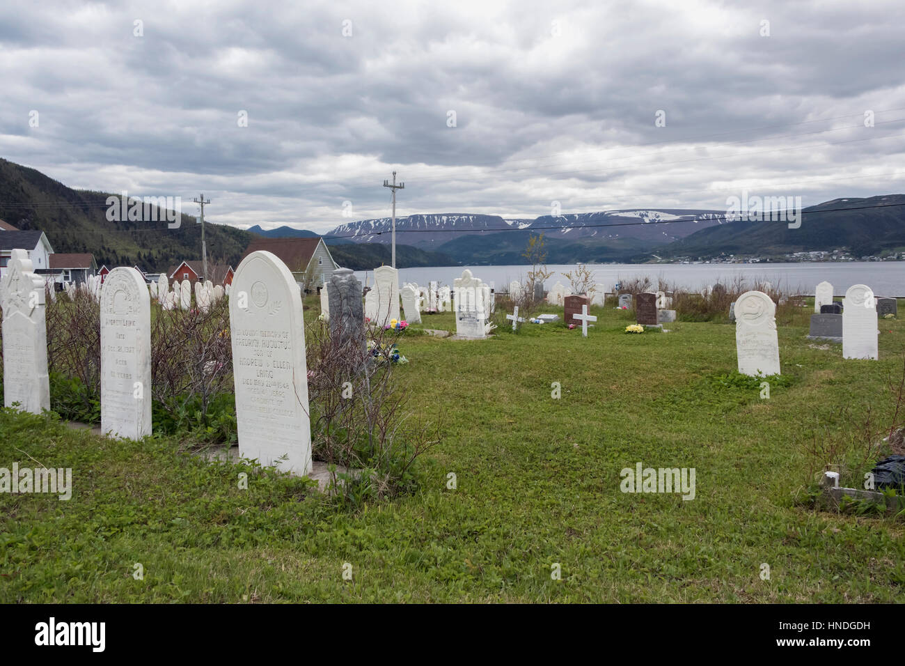 St Barnabas Anglican Cemetery overlooking Bonne Bay and the Tablelands