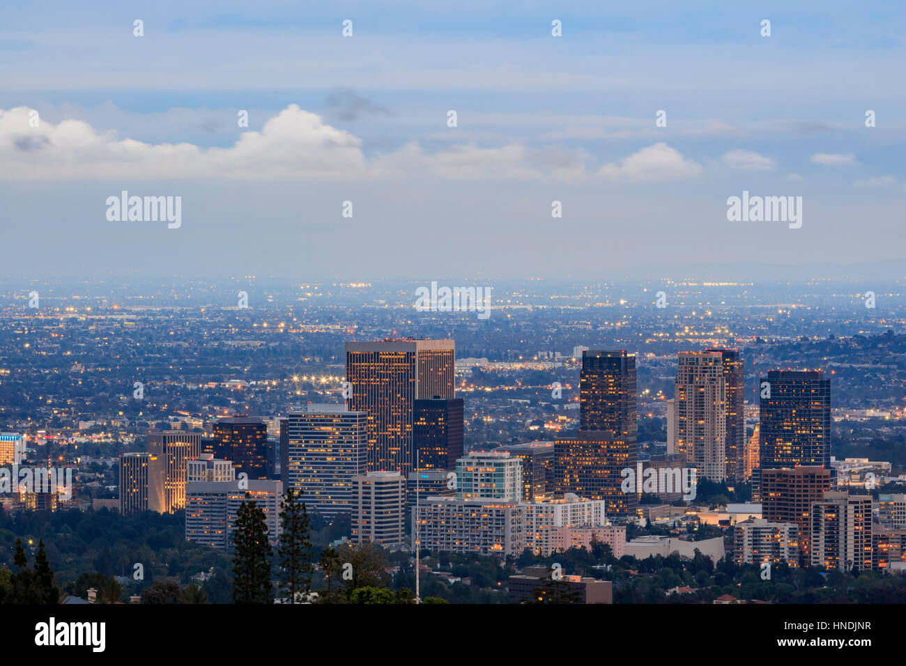 Twilight view of westwood area, Los Angeles, California Stock Photo Alamy