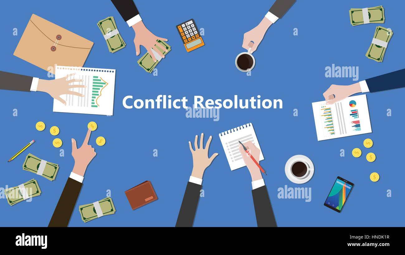 illustration of discussion about conflict resolution in a team work