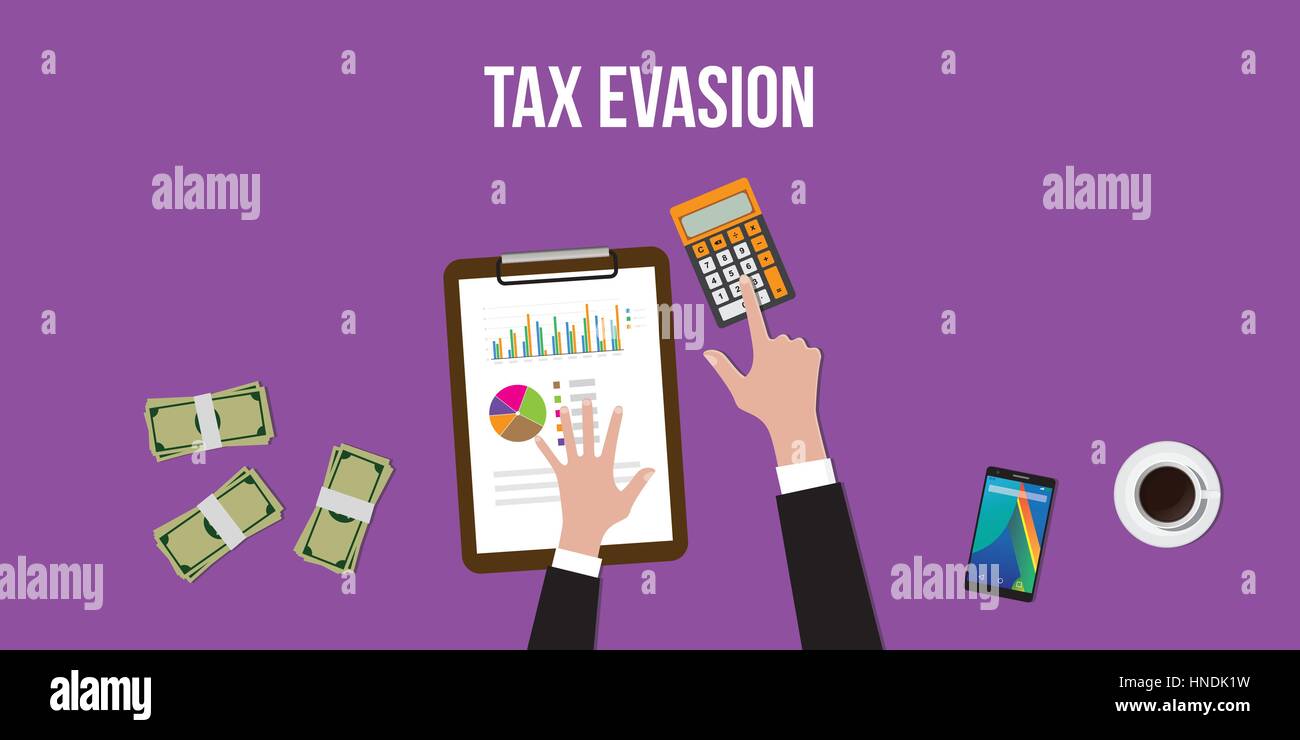 illustration of working to count tax evasion with calculator and