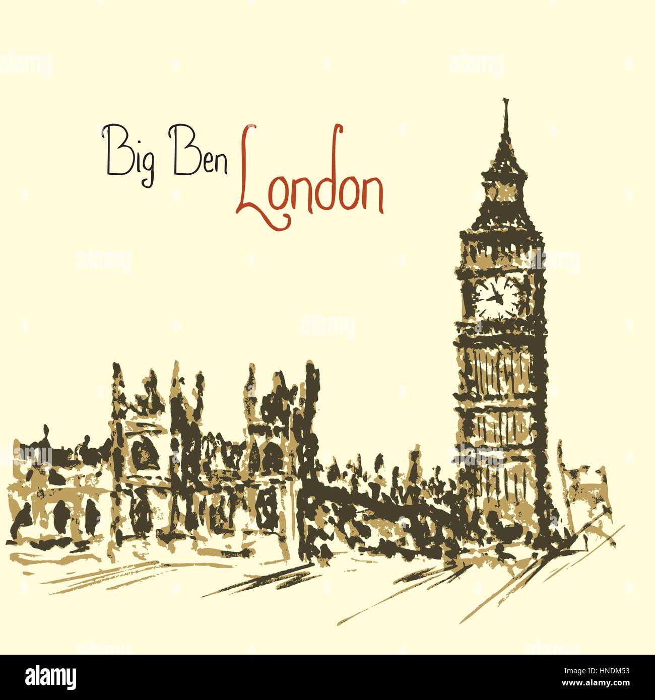 Watercolor Clock tower Big Ben Palace of Westminster, London England UK Stock Vector