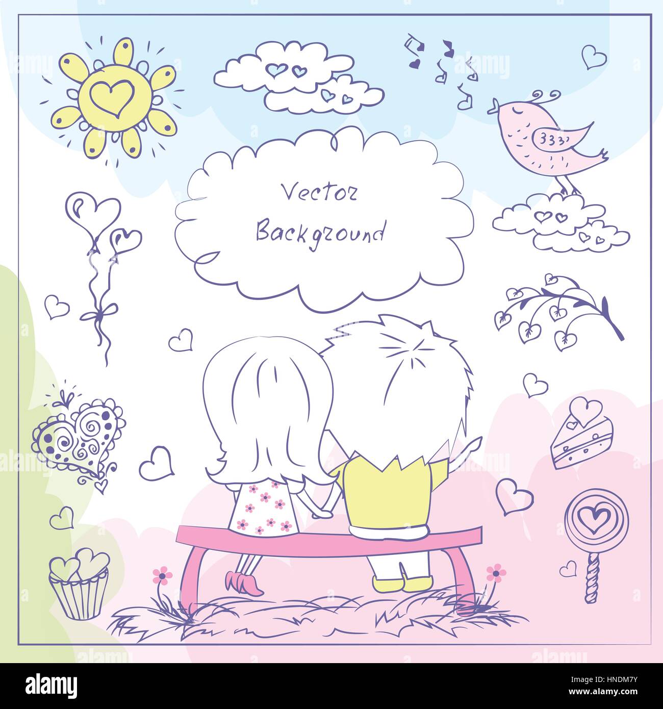 color vector background with love couple, different cute animals ...