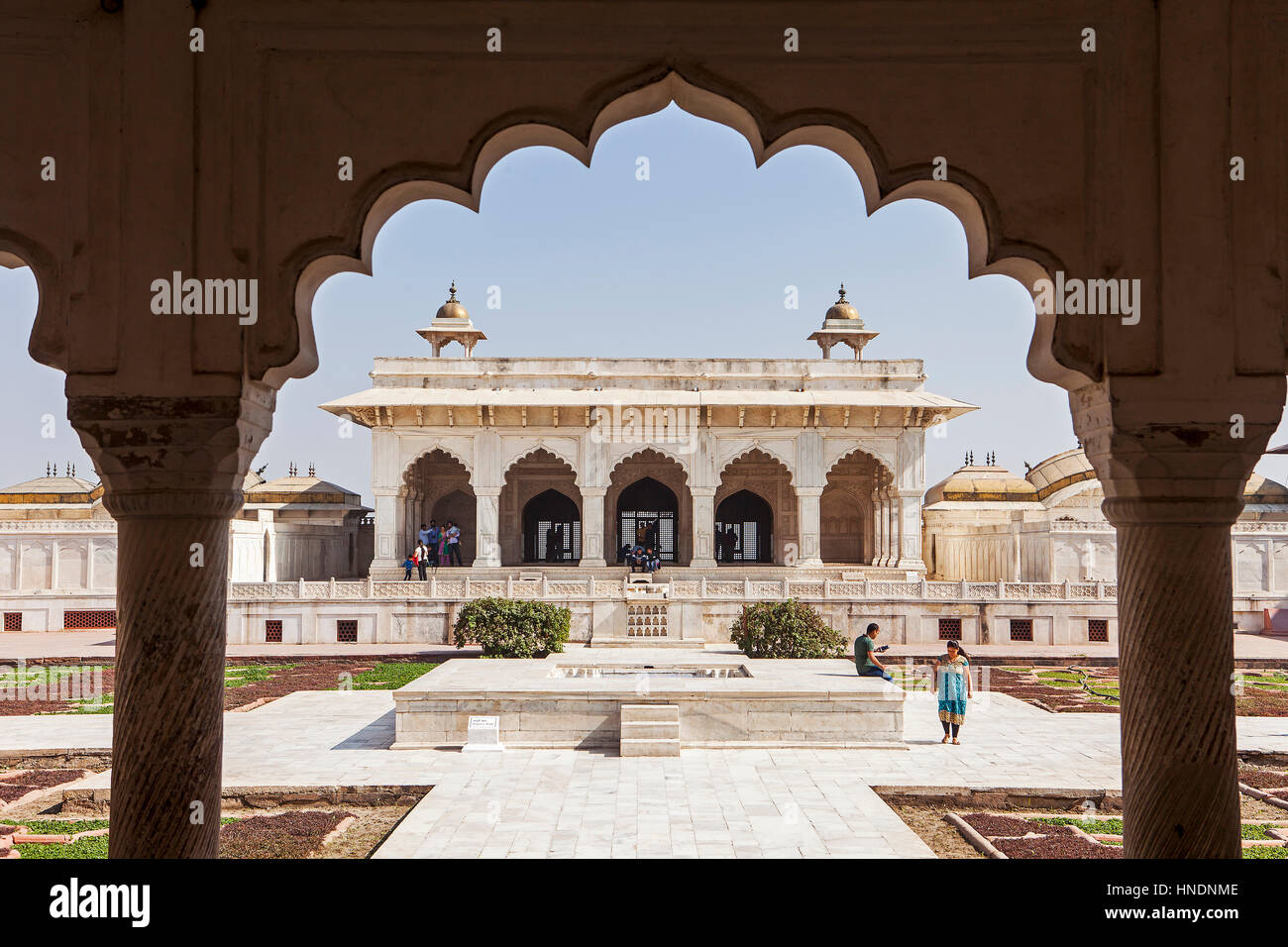 Courtyard, yard, Visitors, Anguri Bagh (Grape Garden), in Agra Fort, UNESCO World Heritage site, Agra, India Stock Photo