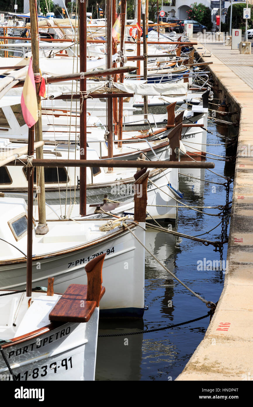 Traditional mallorquin boats at the marina at Portopetro, Mallorca ...