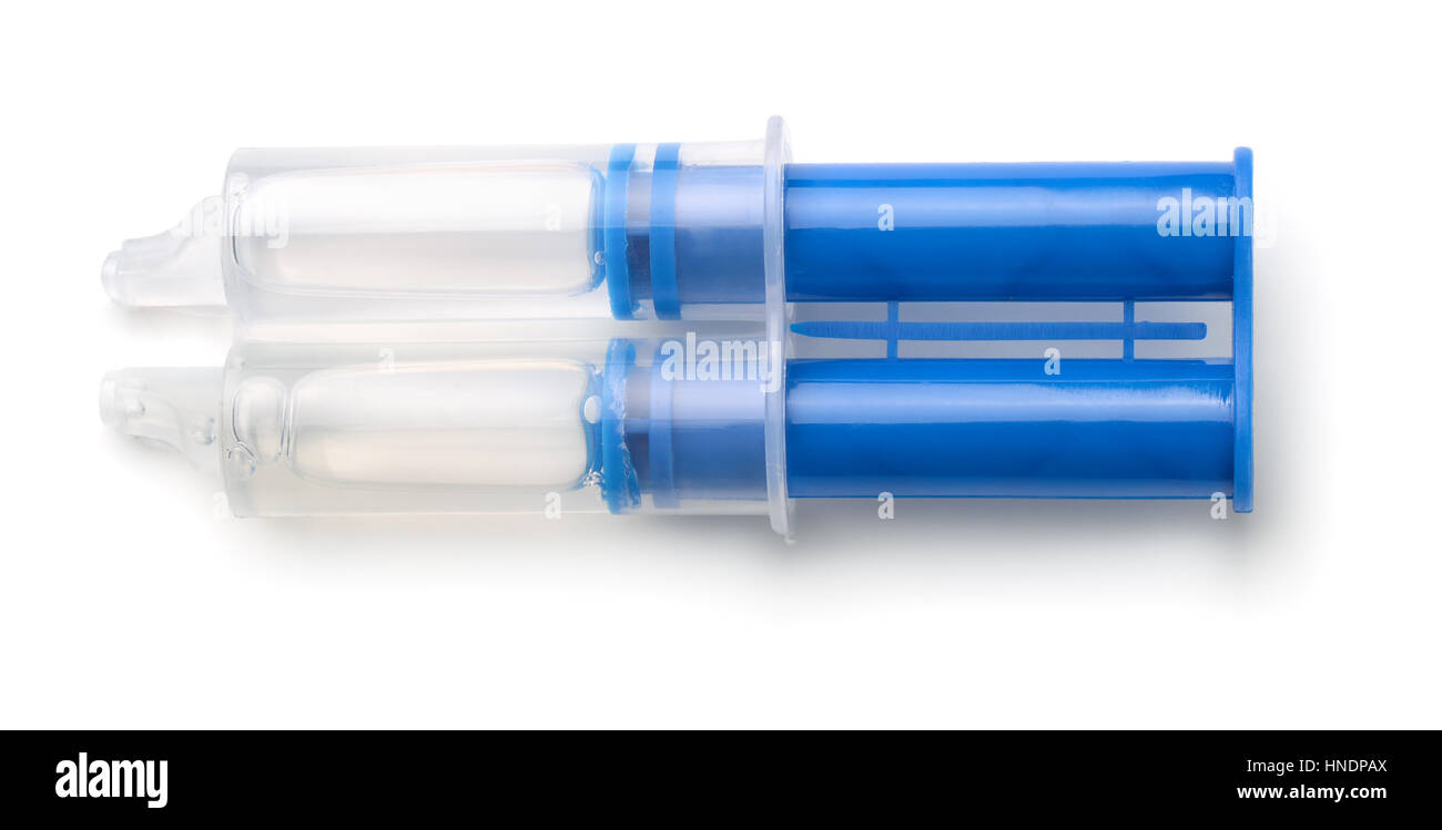 Top view of epoxy resin syringe isolated on white Stock Photo