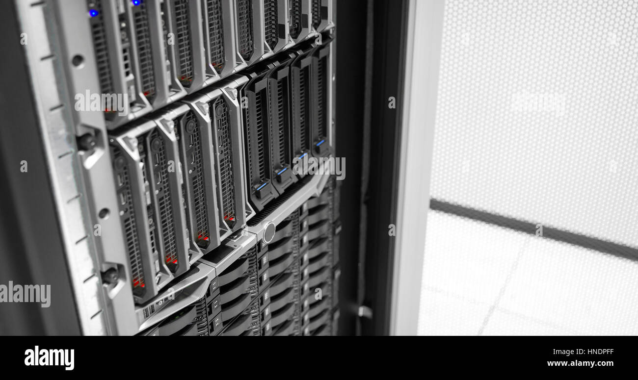 Blade servers in large enterprise datacenter Stock Photo