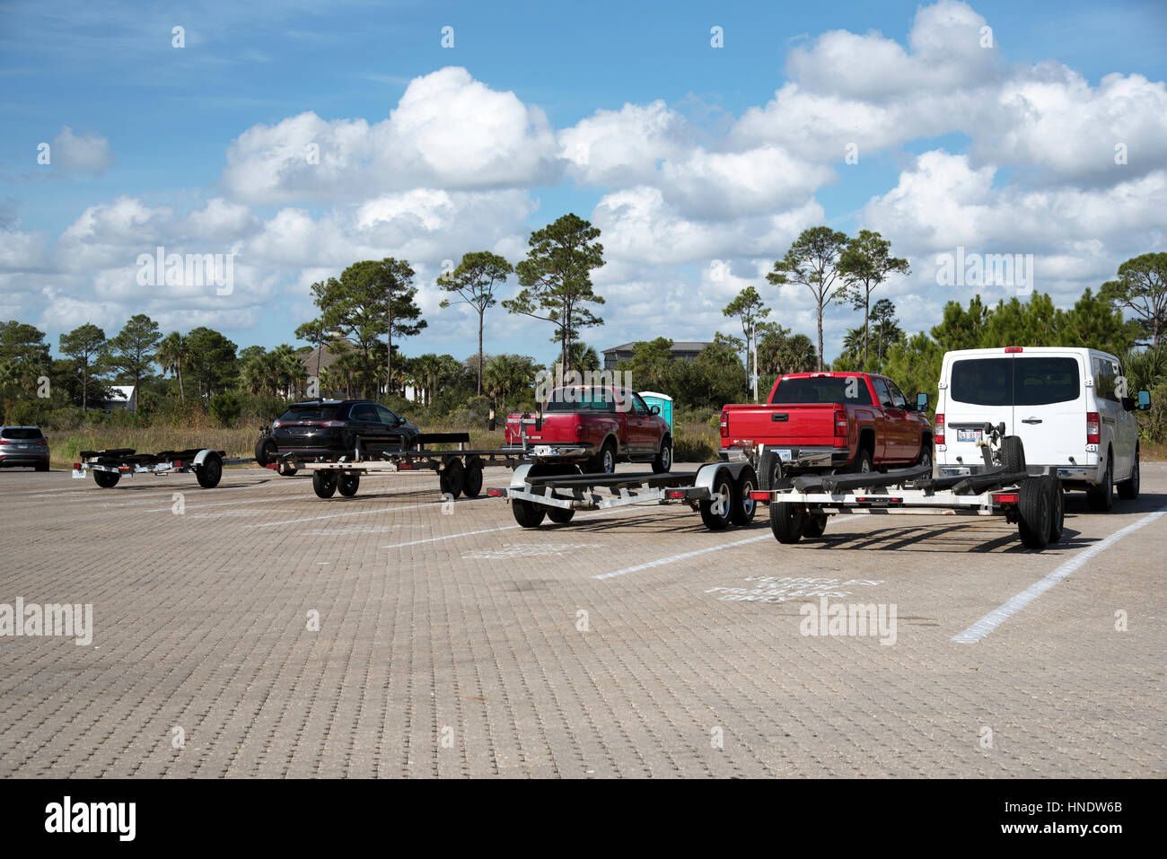 Boat trailer park at Boggy Point Landing at Orange Beach Alabama USA