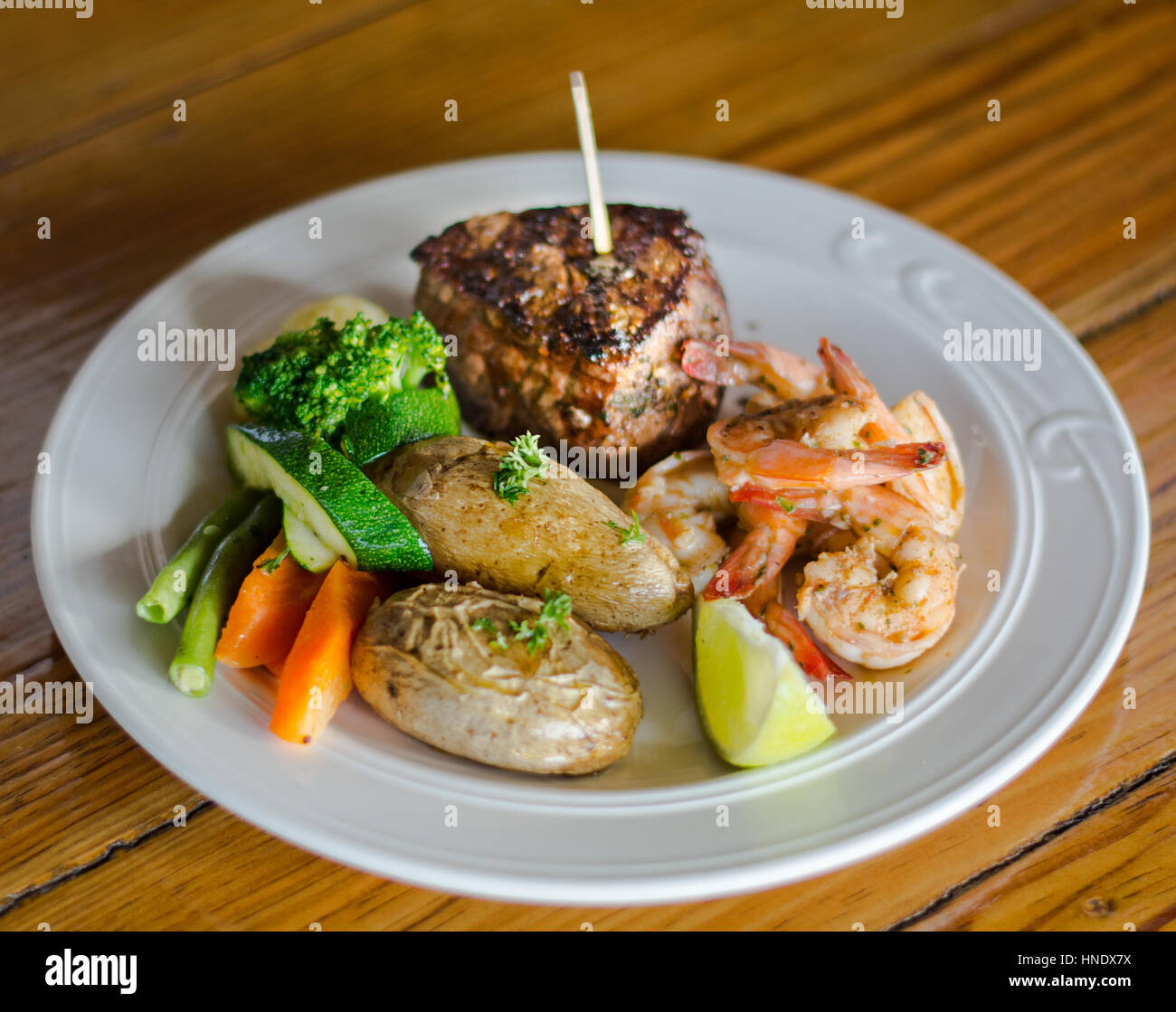 Grilled Steak and Shrimp Stock Photo - Alamy
