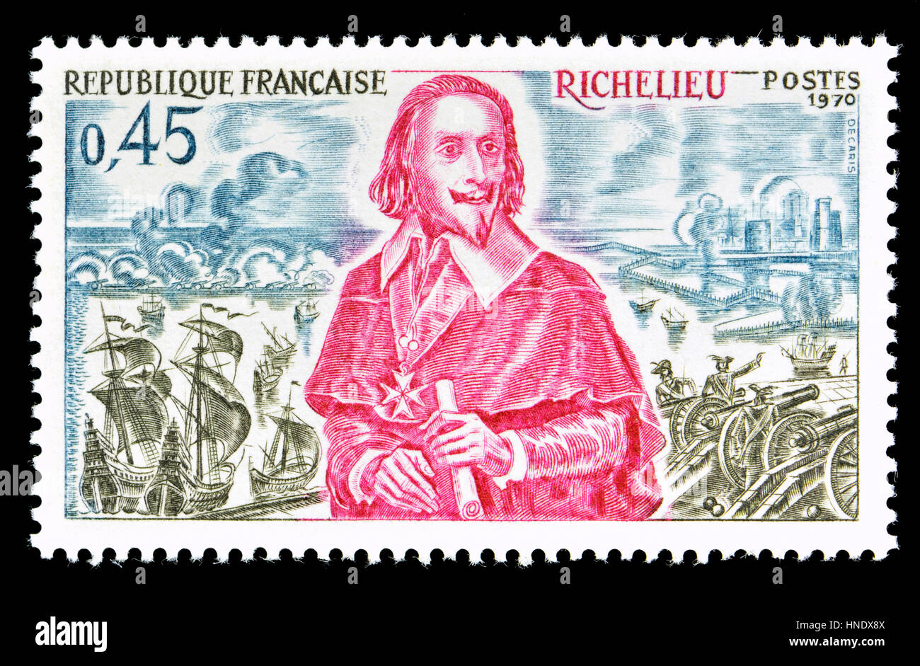 French postage stamp (1970): 'French Revolution' series: Cardinal Richelieu Stock Photo